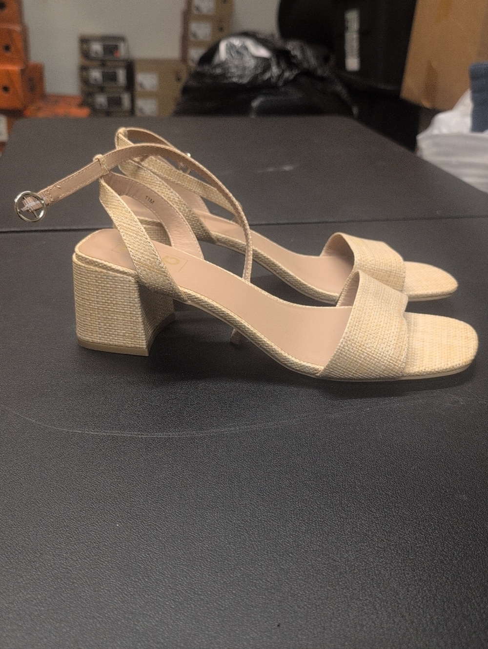 Pop Womens Zymic Natural Raffia Block Heel Ankle Strap Sandals Size 11 Medium